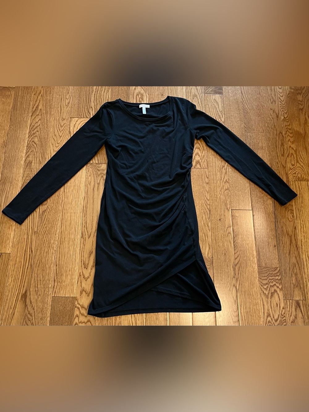 Black Long-Sleeve Twist Hem Dress